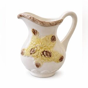 Elegant Cream and Yellow Floral Ceramic Pitcher 5” tall Japan